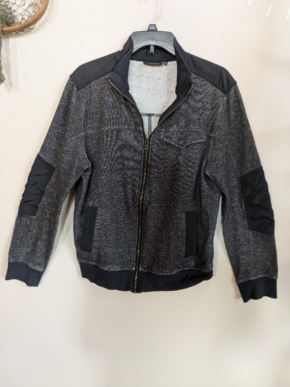 Marc Anthony Full Zip Jacket Charcoal Grey Elbow Patches Utility Mens M #405